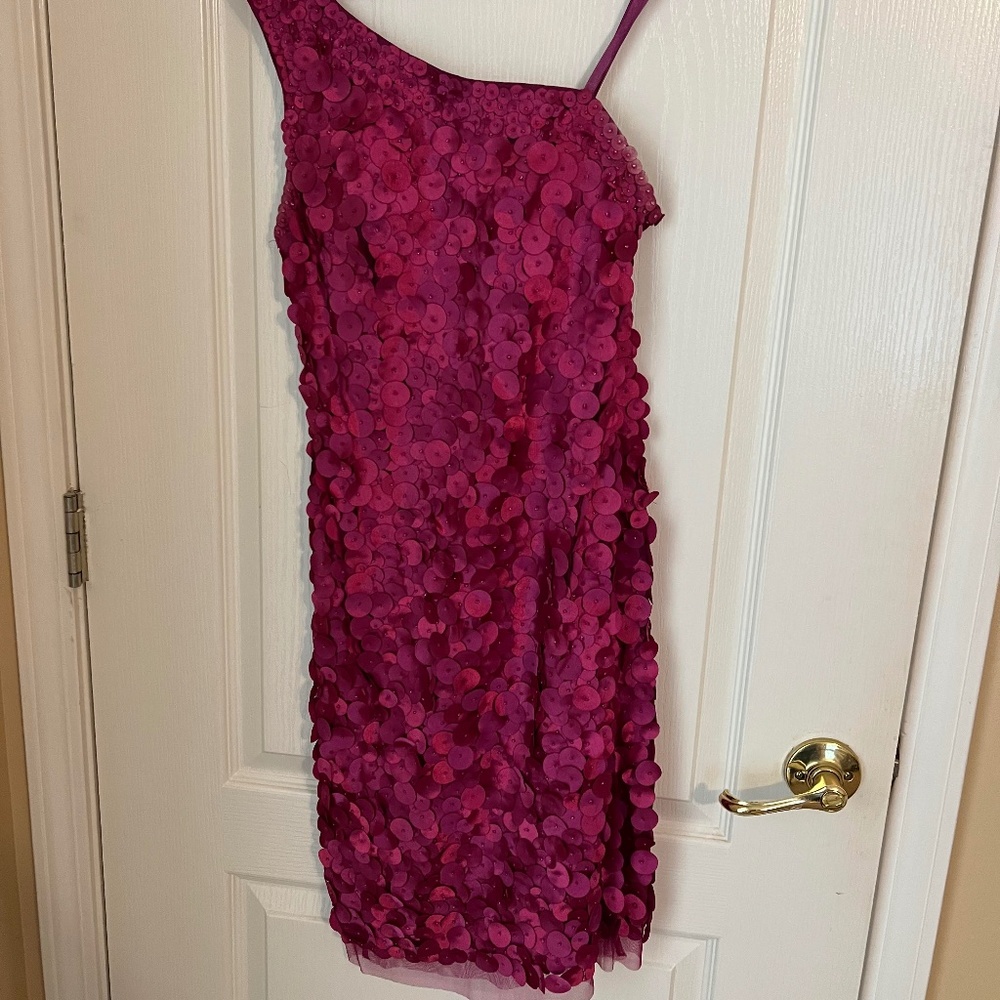 Dark Pink One Shoulder Cocktail Dress